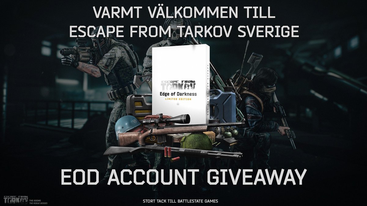 Du har väl inte missat våran EOD giveaway på svergies regionala Tarkov discord? 

Ta del i denna och framtida event &amp; giveaways på discord.gg/hD6KZNuF