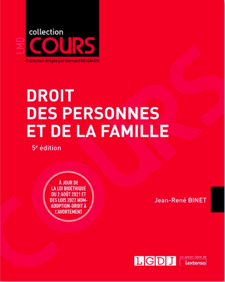 jrbinet's tweet photo. Je suis très heureux de vous annoncer la parution de la 5ème édition du manuel de Droit des personnes et de la famille que j'ai l'honneur de publier chez Lextenso dans la collection "Cours" : https://t.co/jJe3JtdAWo https://t.co/Pbm1VJTpR1