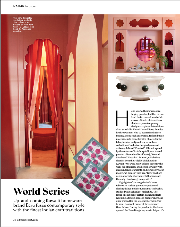 ecruonline's tweet photo. What an honor! Our ecru Bungalow to be written about in @ADMiddleEast! Thank you for the recognition.  #ecru #handmade #artisan #jaipur #design https://t.co/qsaQ3l609B