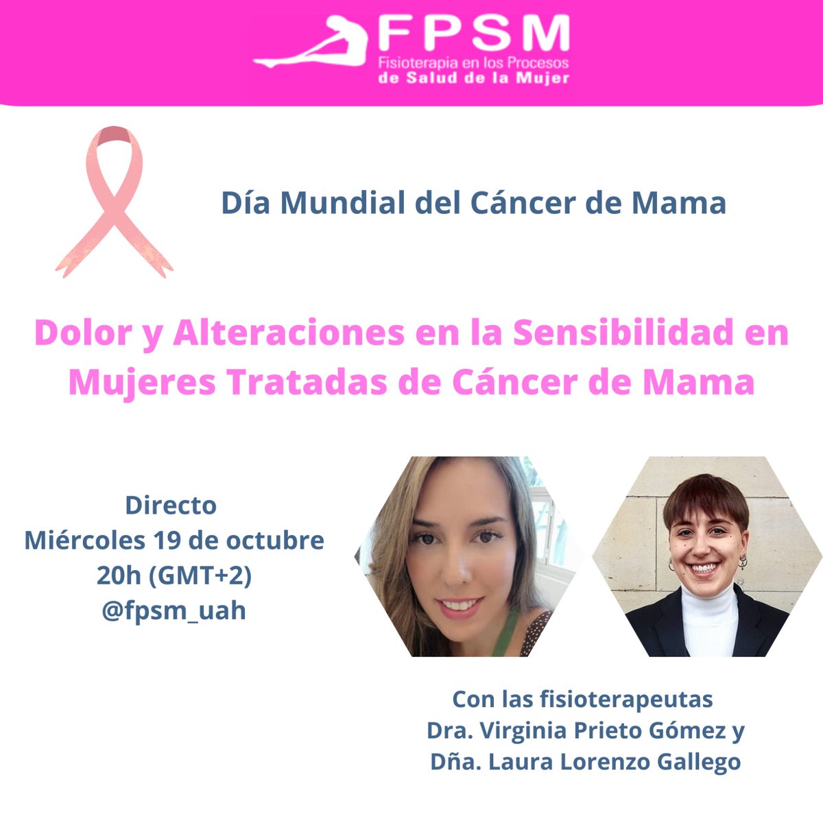 Con motivo del #DíaInternacionaldelCáncerDeMama, os invitamos a un nuevo #directo en nuestro Instagram el 19 de octubre a las 20:00h para hablar de unas de las secuelas más prevalentes de las mujeres supervivientes: el dolor y las alteraciones de la sensibilidad. ¡Os esperamos!