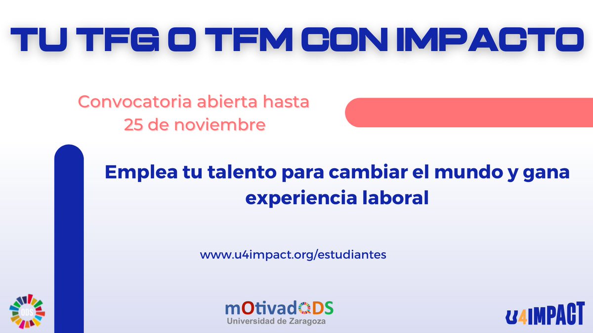 💡¿Y si tu TFG/M tuviese un impacto positivo en la sociedad y te ayudase a impulsar tu carrera? 

Colabora con organizaciones para contribuir a los ODS y gana experiencia para insertarte en el mundo laboral.

ℹ️ Más información: bit.ly/3ocM7R0

🗓️Plazo hasta el 25Nov