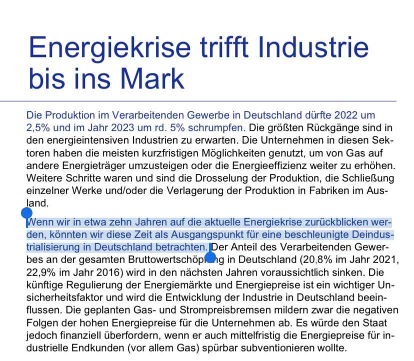 IsabellaMWeber's tweet photo. Deutsche Bank is warning of German deindustrialization as a result of the gas crisis. Unlike in the US or UK, there is no world leading financial, service or digital sector to fall back on. The gas question is the question of the future of this economy. https://t.co/AQFOKY92WC