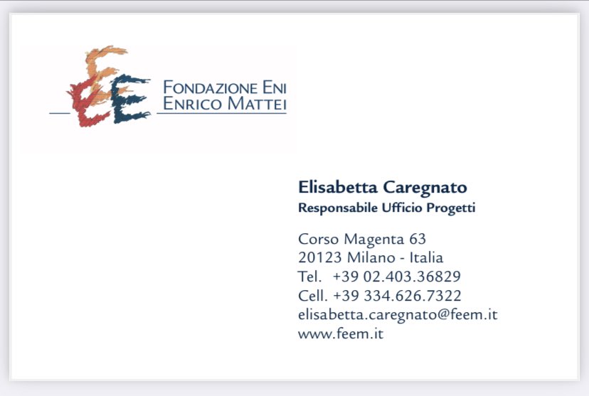 Oggi inizia per me una nuova avventura professionale come Responsabile Ufficio Progetti per la Fondazione Eni Enrico Mattei- FEEM <a href="/FEEMit/">FEEM</a> Felice, onorata e anche emozionata!