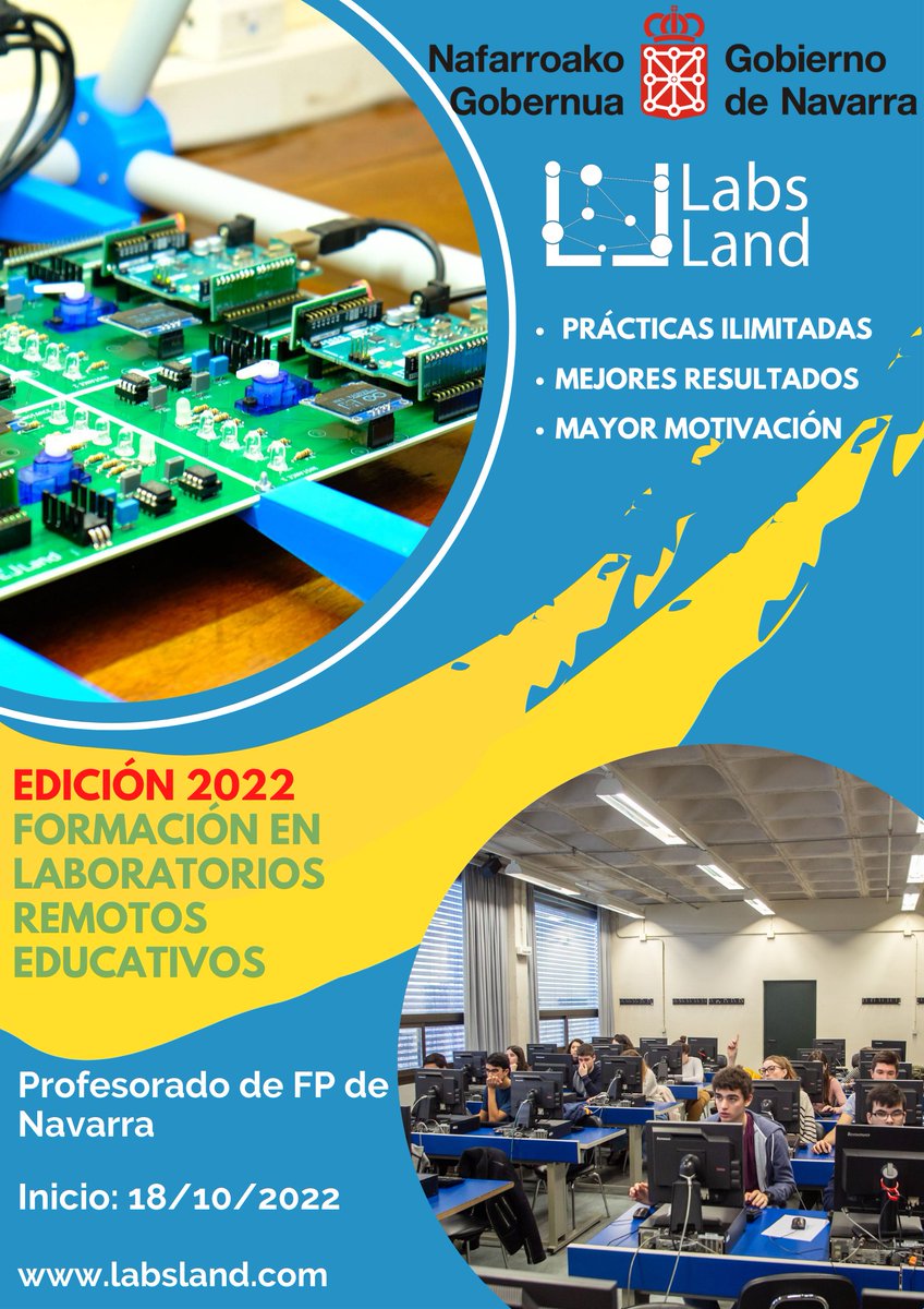 La Dirección General de FP de <a href="/educacion_na/">Educación-Hezkuntza</a>
 y <a href="/LabsLand/">LabsLand</a> ponen en marcha la primera edición del curso de formación en Laboratorios Remotos Educativos con la asistencia de más de 20 profesores 
 <a href="/todofp/">TodoFP</a> <a href="/educaciongob/">Ministerio de Educación, FP y Deportes</a> <a href="/plazarobotica/">Plaza Robotica</a> <a href="/Uhernand/">Unai</a> <a href="/zubia232/">javier garcia-zubia</a> <a href="/Todo_FP/">Todo FP</a> <a href="/FPnavarra/">FPnavarra</a>