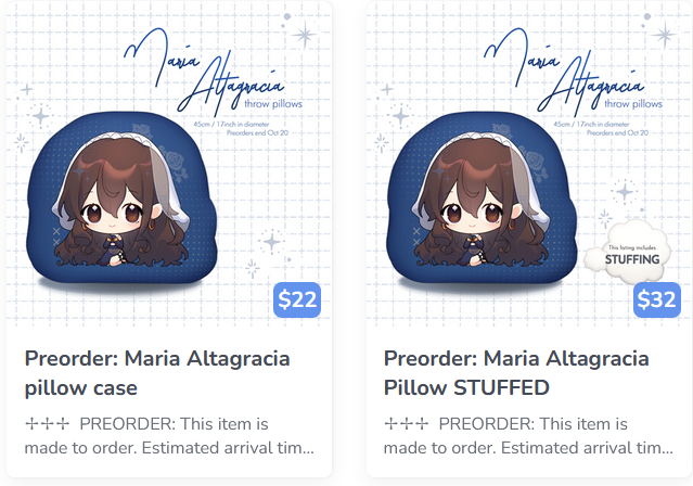 AltaMariaCh's tweet photo. Hellolujah!  As per our announcement in the server, our first item of Maria Altagracia merch is now available!  The ultra-soft pillow will be available for pre-order until OCTOBER 20th.  That is just three days from now!  Come order while supplies last!
--
https://t.co/lfrX48MDzQ https://t.co/op0Dw8ehTF