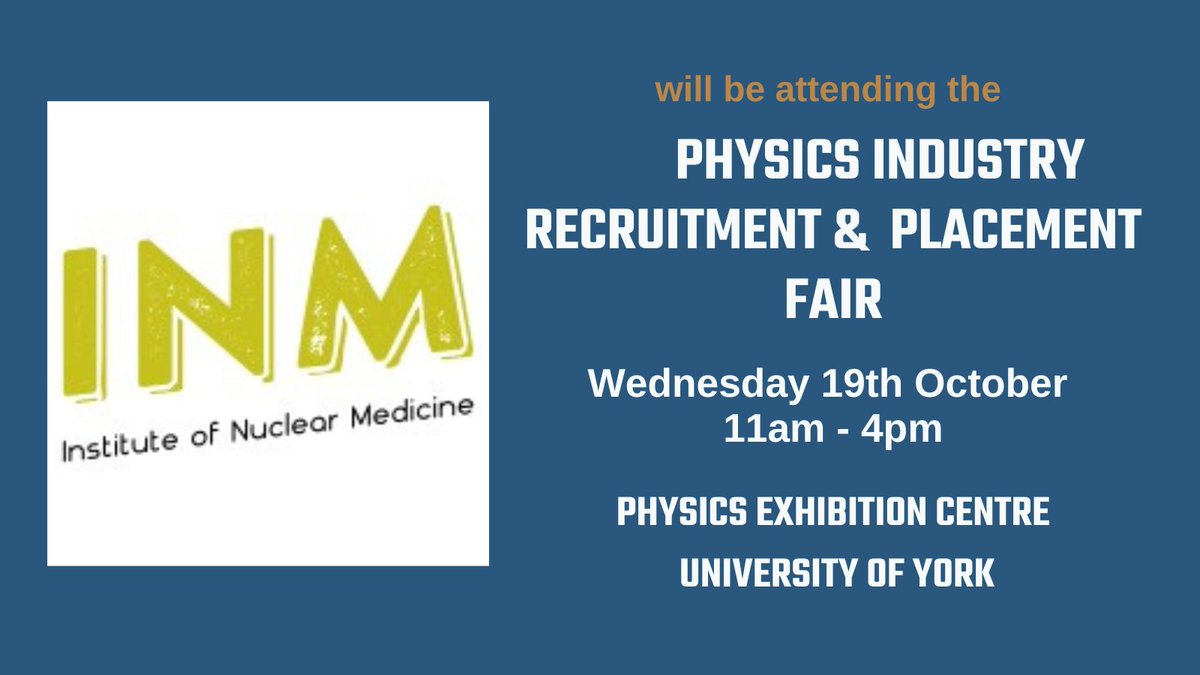 WRIPAinfo's tweet photo. Interested in applying your physics knowledge to the healthcare sector? Come and chat with the Institute of Nuclear Medicine team at the #WRIPAfair2002 this Wednesday 19th Oct and discover the career paths available. 

Secure your space, register here: https://t.co/TFFt2Hsni0 https://t.co/JW74BHRQu0