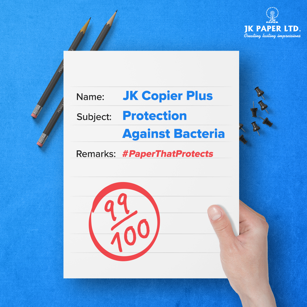JKPaperIndia's tweet photo. India’s first antimicrobial paper, JK Copier Plus delivers great when it comes to ensuring safety against bacteria. That’s why it is the #PaperThatProtects.
#JKPaper #JKCopierPlus #PaperPower https://t.co/tx4Kcidbw8