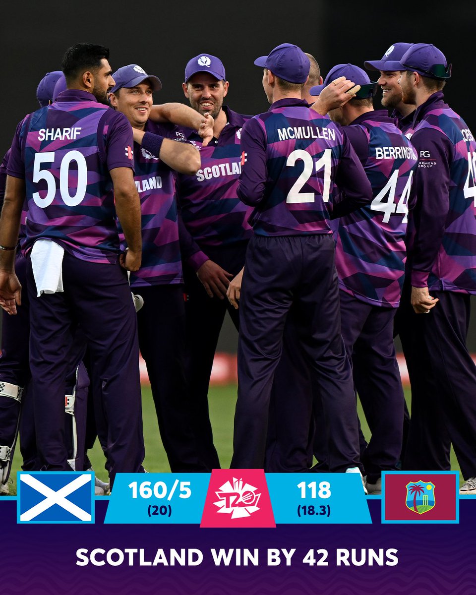 What a performance 🔥 

Scotland get their campaign underway with a commanding victory against West Indies 💪

#T20WorldCup | #WIvSCO | 📝 bit.ly/WIvSCO-FirstRo…