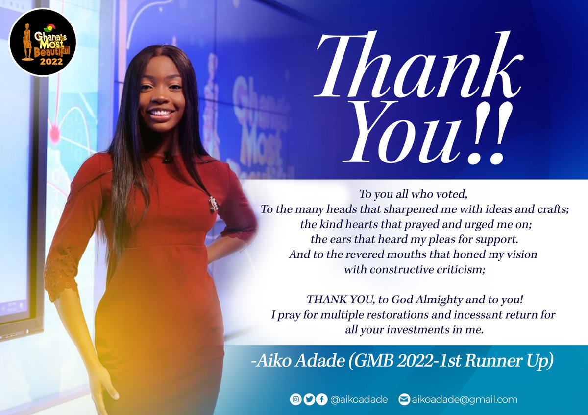 With LOVE, thank you❤

<a href="/AikoAdade/">AIKO GMB '22</a> #GMB2022 #GMB20221stRunnerUp <a href="/tv3_ghana/">#TV3GH</a> #Eleutheros #OneHealthZeroDeaths #ZeroBy30