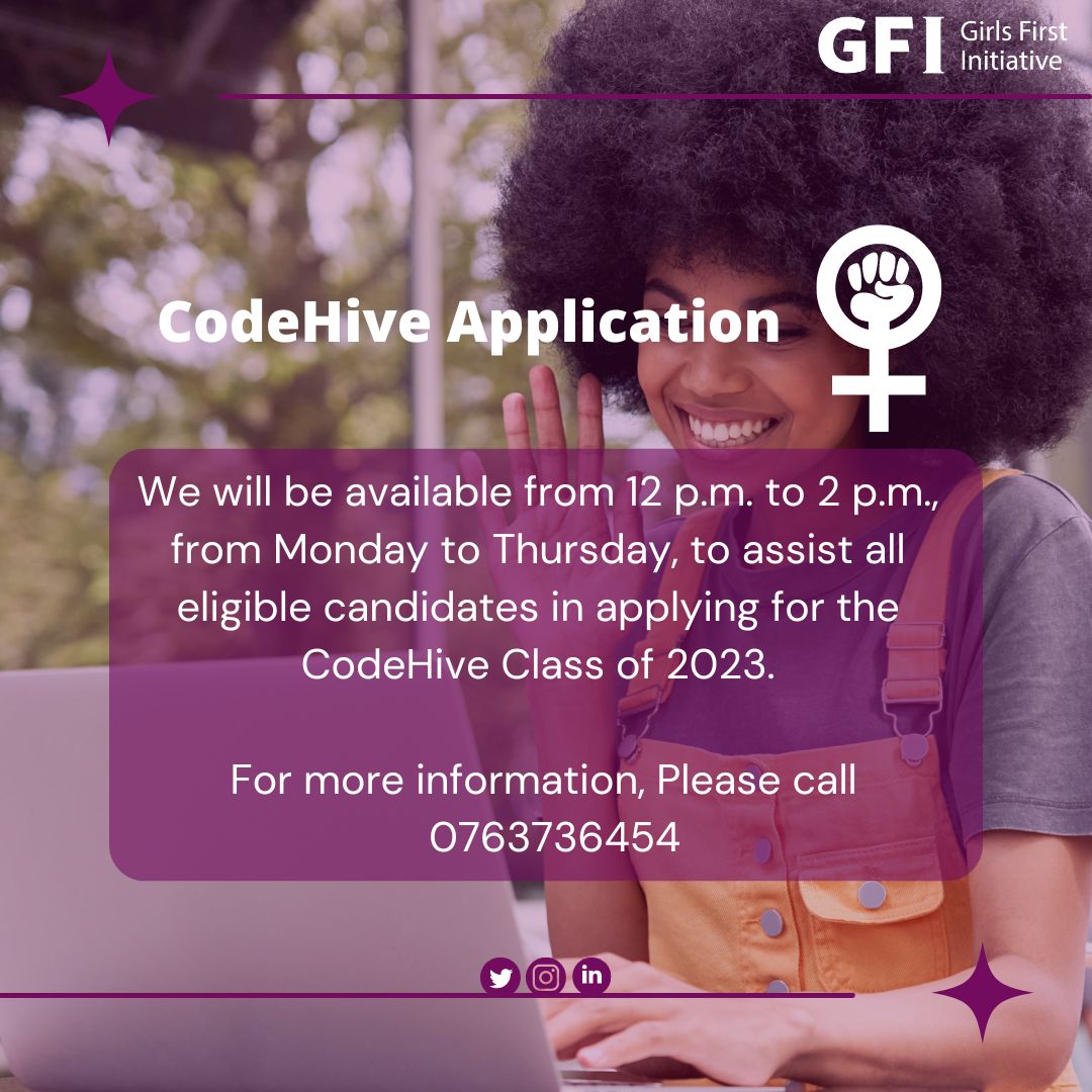 akirachix's tweet photo. Are you a young woman between 18 & 24 years in Dar es Salaam, looking to apply for the #codeHiveClassOf2023? @GFIinitiative is available from 12 to 2 pm, Monday to Thursday to support you with the application process.
π’Only 4 days to go! Reach out on +255 763736454 to learn more https://t.co/bVgqWmaOxh