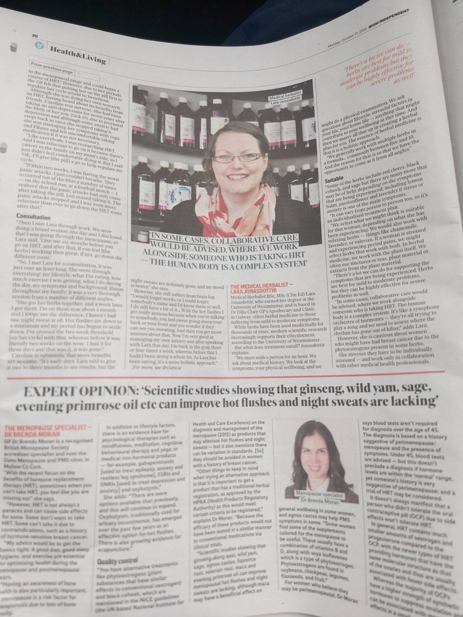 carriedawaypr's tweet photo. Check out @Independent_ie today to read my interview with Naomi Richardson talking about the alternatives to HRT.
I am on a amazing treatment of herbs from Lara Jonasdottir, medical herbalist at Dr. CLARE APOTHECARY,  Galway 
#menopause #alternative https://t.co/KWKl1rrMuf