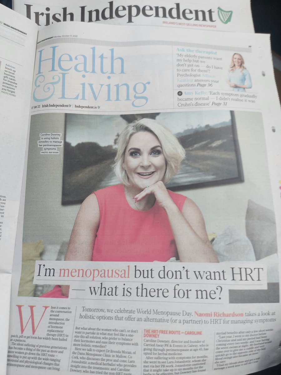 carriedawaypr's tweet photo. Check out @Independent_ie today to read my interview with Naomi Richardson talking about the alternatives to HRT.
I am on a amazing treatment of herbs from Lara Jonasdottir, medical herbalist at Dr. CLARE APOTHECARY,  Galway 
#menopause #alternative https://t.co/KWKl1rrMuf