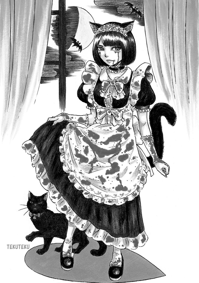 「モノクロにゃ #黒猫 #illustration #オリジナルイラスト いい感じ」|TEKUTEKUのイラスト