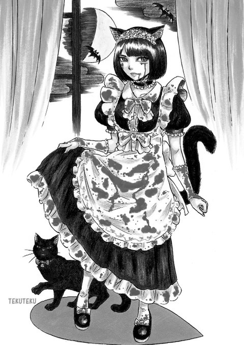 モノクロにゃ #黒猫 #illustration #オリジナルイラスト いい感じ 
