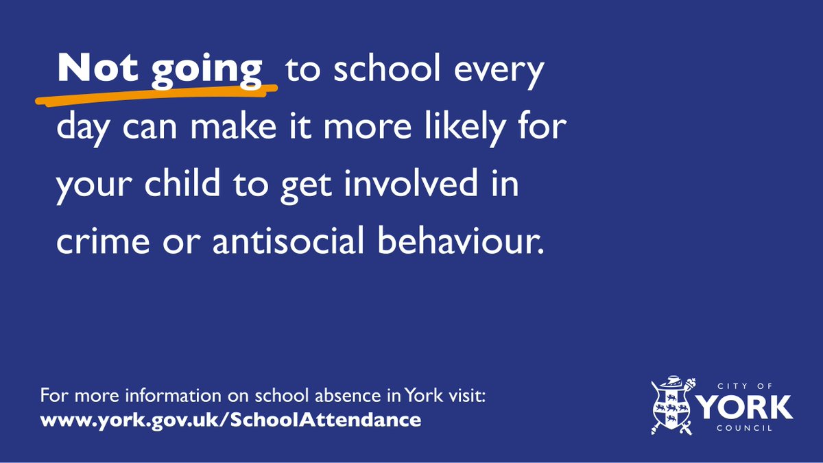 fulfordschool's tweet photo. Not going to school every day can make it more likely your child will get involved in crime or antisocial behaviour
#GoingInNotMissingOut https://t.co/wQ7zDTT1nO