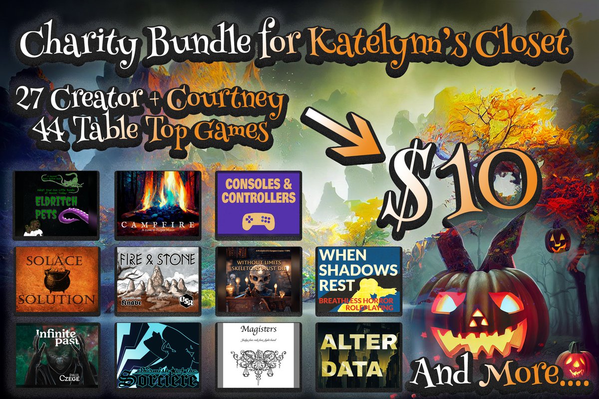 <a href="/andromedamn/">Courtney @ free palestine</a> ~24 Days are over and we reached the #Charity #Goal 2 Times. We collected at the moment $1245 for Katelynn's Closet

🔗#Follow this #Link to the #Bundle🔗
itch.io/b/1551/katelyn…

~5 Days Left, #Support Grab yourself the Bundle now and play awesome #TTRPG #Games

1/4