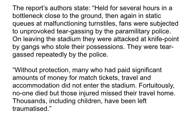 henrywinter's tweet image. Damning report into events in Paris that left fans traumatised. Take note @UEFA. This is not just about #LFC &amp;amp; #RMCF fans, this is about treatment of all fans. “Treated with Contempt": An Independent Panel Report into Fans' Experiences Before, During &amp;amp; After the 2022 CL final”….