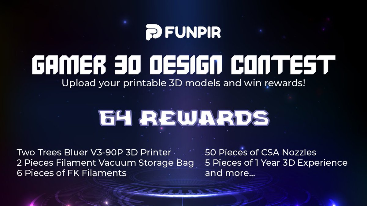 funpircom's tweet photo. Hello designers! We are launching the second-place 3D design competition. We appreciate your interest in our first contest.

Contest Page ➡️https://t.co/ItkEp8G38O
Details ➡️ https://t.co/5vuYMHgeyR

We wish everybody success! 🚀

 #funpir #3dprinting #3dmodel #3dprinter #3dprint https://t.co/KcRJKRUJ57