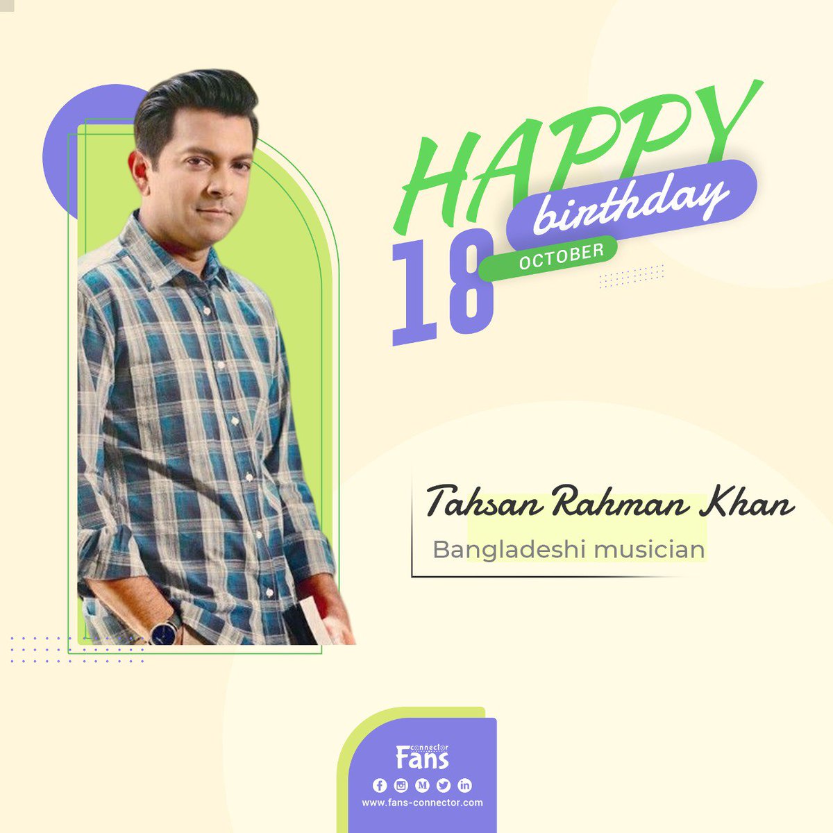 fans_connector's tweet photo. Happy birthday to one of the famous #Bangladeshi_musicians and actors, #Tahsan_Rahman_Khan. He was born on October 18, 1979 in Bikrampur.
Wish him have a happy and successful life.

#fans_connector 
#socialmediaagency 
#socialmediamarketing 

Visit us: https://t.co/k8oucGVHOq https://t.co/QSW1tQZyMz
