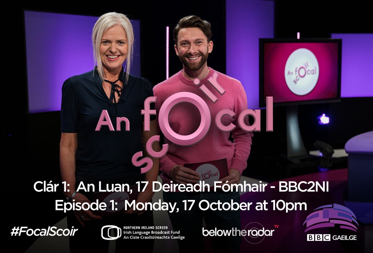 Below The Radar TV (@btradartv) on Twitter photo An Focal Scoir is back on our screens tonight! The new series kicks off on <a href="/BBCTwoNI/">BBC TWO NI</a> at 10pm. Tonight <a href="/MBhreathnach/">Máire Bhreathnach</a> discusses the refugee crisis & also the Identity & Language Bill. Bí le Máire & <a href="/Sean_O_Baoill/">Seán Ó Baoill</a>
anocht ag 10pm & scaip an scéal! <a href="/bbcgaeilge/">BBC GAEILGE</a> <a href="/NIScreen/">Northern Ireland Screen</a> #ILBF An Focal Scoir is back on our screens tonight! The new series kicks off on <a href="/BBCTwoNI/">BBC TWO NI</a> at 10pm. Tonight <a href="/MBhreathnach/">Máire Bhreathnach</a> discusses the refugee crisis & also the Identity & Language Bill. Bí le Máire & <a href="/Sean_O_Baoill/">Seán Ó Baoill</a>
anocht ag 10pm & scaip an scéal! <a href="/bbcgaeilge/">BBC GAEILGE</a> <a href="/NIScreen/">Northern Ireland Screen</a> #ILBF
