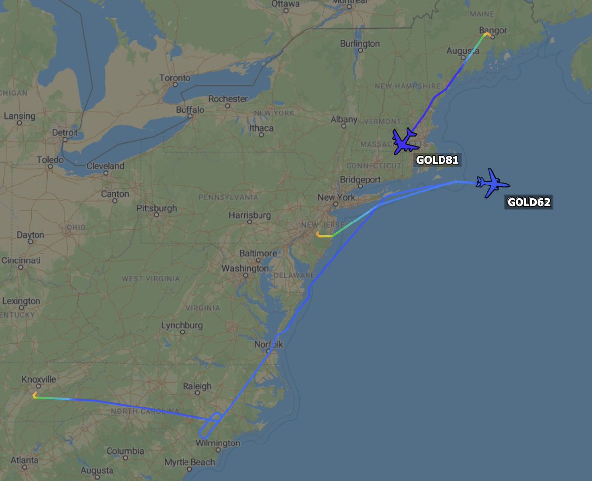 TheSnoopySnoop's tweet photo. #GOLD61 KC-46A Pegasus #AE63B2 15-46070 airborne from McGhee Tyson
#GOLD62 KC-10A Extender #AE021B 84-0188 airborne from McGuire AFB
#GOLD81 KC-135 Stratotanker #AE04B9 58-0030 airborne from Bangor

#AvGeek #planespotting #milair #haveglass https://t.co/11NCqNTWCE