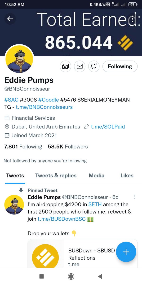 Crypto_11_11's tweet photo. Here is his another old token #bnbconnoisseur 
Check his location, followers count, joining date

All of them are same...

#bewares another #rugpull $CMPD #safetbtc https://t.co/eHYe3UUp1w