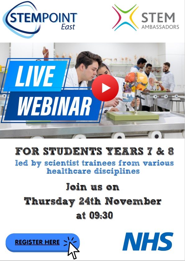 East of England Healthcare Science Network (@eoe_hcs_network) on Twitter photo In partnership with STEM, our team & trainees in the EoE region will be hosting this exciting webinar. We want to inspire the next generation of heroes 🌟💪
Get in touch for more info.
#STEM #HCS #webinar
<a href="/STEMPOINTEast/">STEMPOINT East</a> <a href="/STEMAmbassadors/">STEM Ambassadors</a> <a href="/WeHCScientists/">NHS Healthcare Science</a> <a href="/EoEHSTN/">EoEHSTN</a> <a href="/NHSHEE_EoE/">NHSE Workforce, Training and Education – EoE</a> In partnership with STEM, our team & trainees in the EoE region will be hosting this exciting webinar. We want to inspire the next generation of heroes 🌟💪
Get in touch for more info.
#STEM #HCS #webinar
<a href="/STEMPOINTEast/">STEMPOINT East</a> <a href="/STEMAmbassadors/">STEM Ambassadors</a> <a href="/WeHCScientists/">NHS Healthcare Science</a> <a href="/EoEHSTN/">EoEHSTN</a> <a href="/NHSHEE_EoE/">NHSE Workforce, Training and Education – EoE</a>