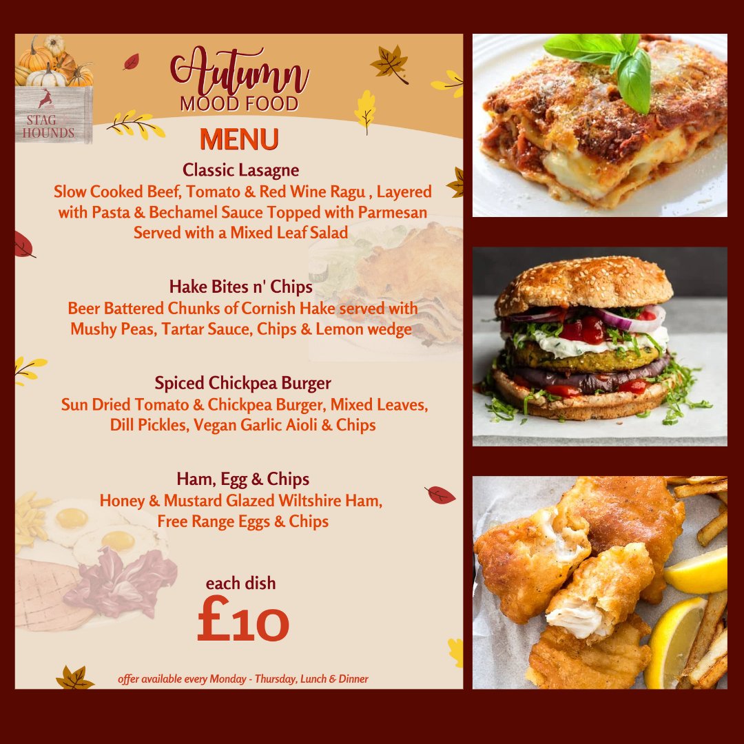 thestagbinfield's tweet photo. Here is this week's Autumn mood food Menu. Come and enjoy a quality classic for a tenner. #clasicpubgrub #moodfood #autumnmenu #berkshirepubs #gastropub #qualityfood #bracknell #berkshire #binfield #welovebracknell https://t.co/Pq0SjCIXod