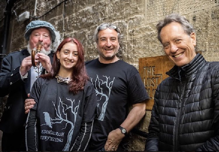 LiamRudden's tweet photo. Very much looking forward to visiting #EdinburghStorytelling at #TheLostClose. Michael and Natalie Nardone’s new theatre company launched last week with a very special guest. Pictured are musician John Sampson, @MrMikeNardone, daughter Leila and @RichardEGrant.
📸 James Armandary https://t.co/mXSJrTyHlG