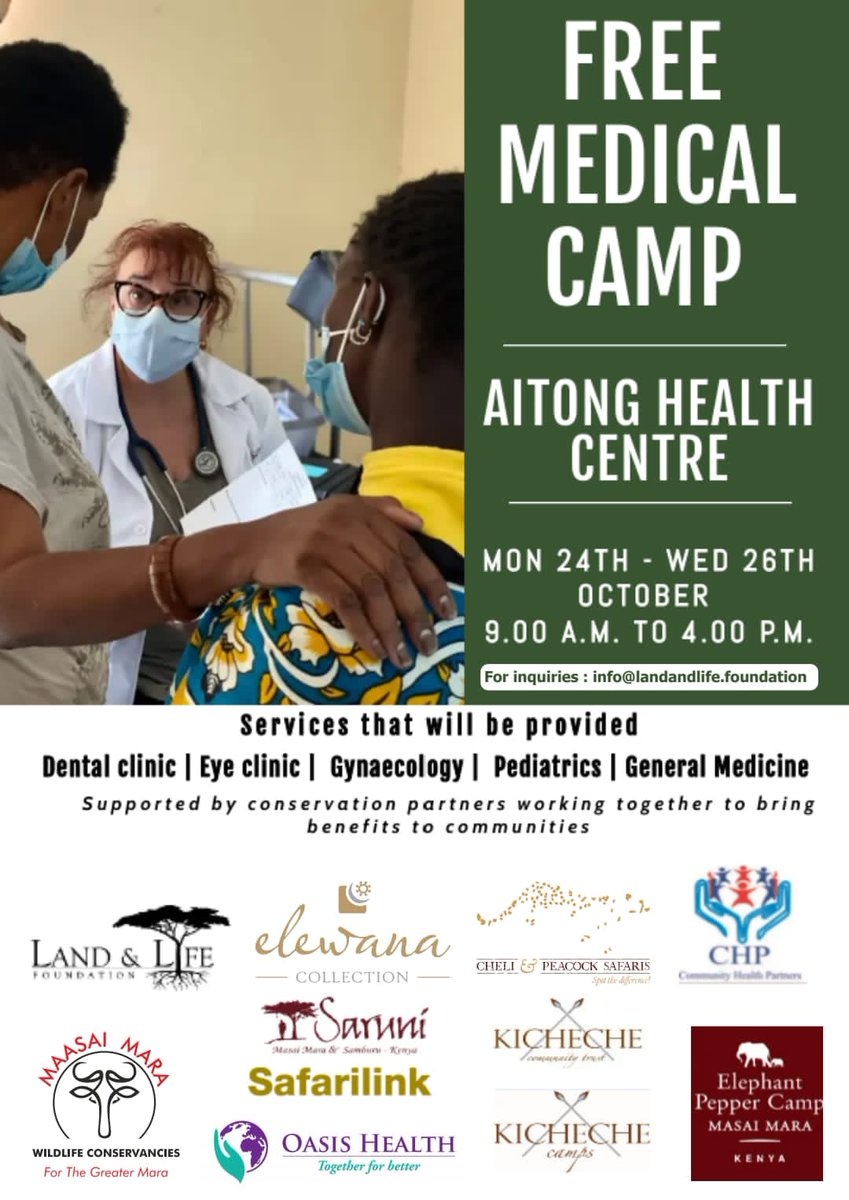 #FreeMedicalCamp #FreeEyeClinic #FreeDentalClinic #FreeGynaecology #FreePaediatric #TogetherForBetter @safarilink @land&life @Elewana @chelipeacocksafaris @maasaimarawildlife @kicheche @ElephantPepper @Saruni