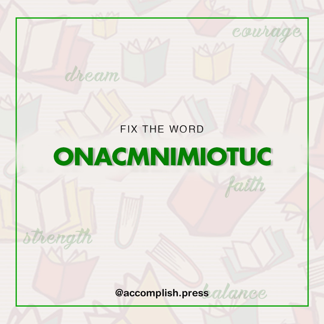 AccomplishPress's tweet photo. Can you fix this word?
Give it a shot and you could win N2,000 airtime. Let's go!

#fixtheword
#aspiringauthors⁠
#accomplishpress⁠
#tolulopepopoola⁠
#writewithtolulope⁠
#kidswriting⁠
#creativewritingcourse⁠ https://t.co/J7YUvLOAyR