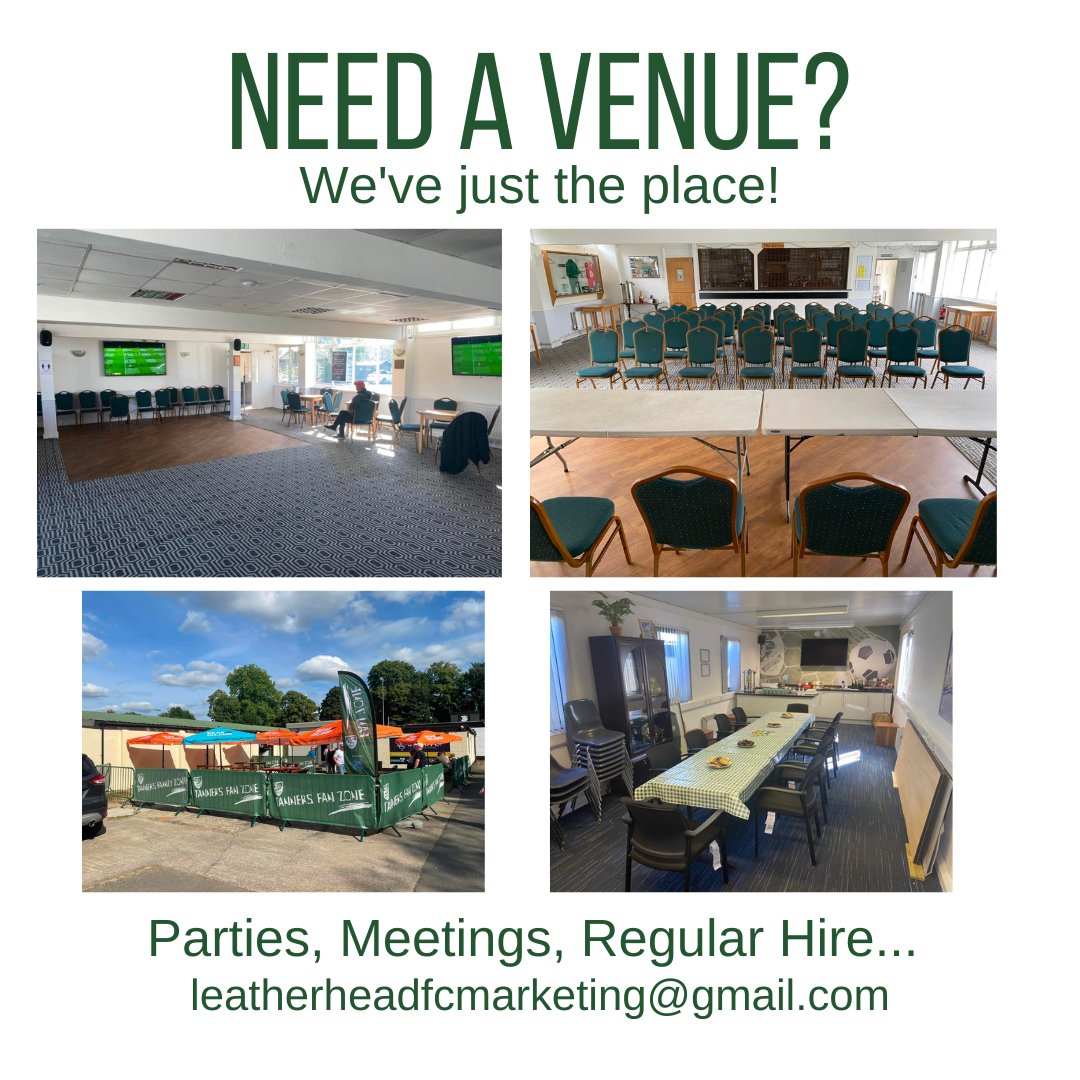 Hiring our function room is easy. It's also really well priced, comes with plenty of parking and can fit up to 150 people for the perfect party! 
You can read more at: leatherheadfc.com/function-room-… or email us on leatherheadfcmarketing@gmail.com to make an enquiry.