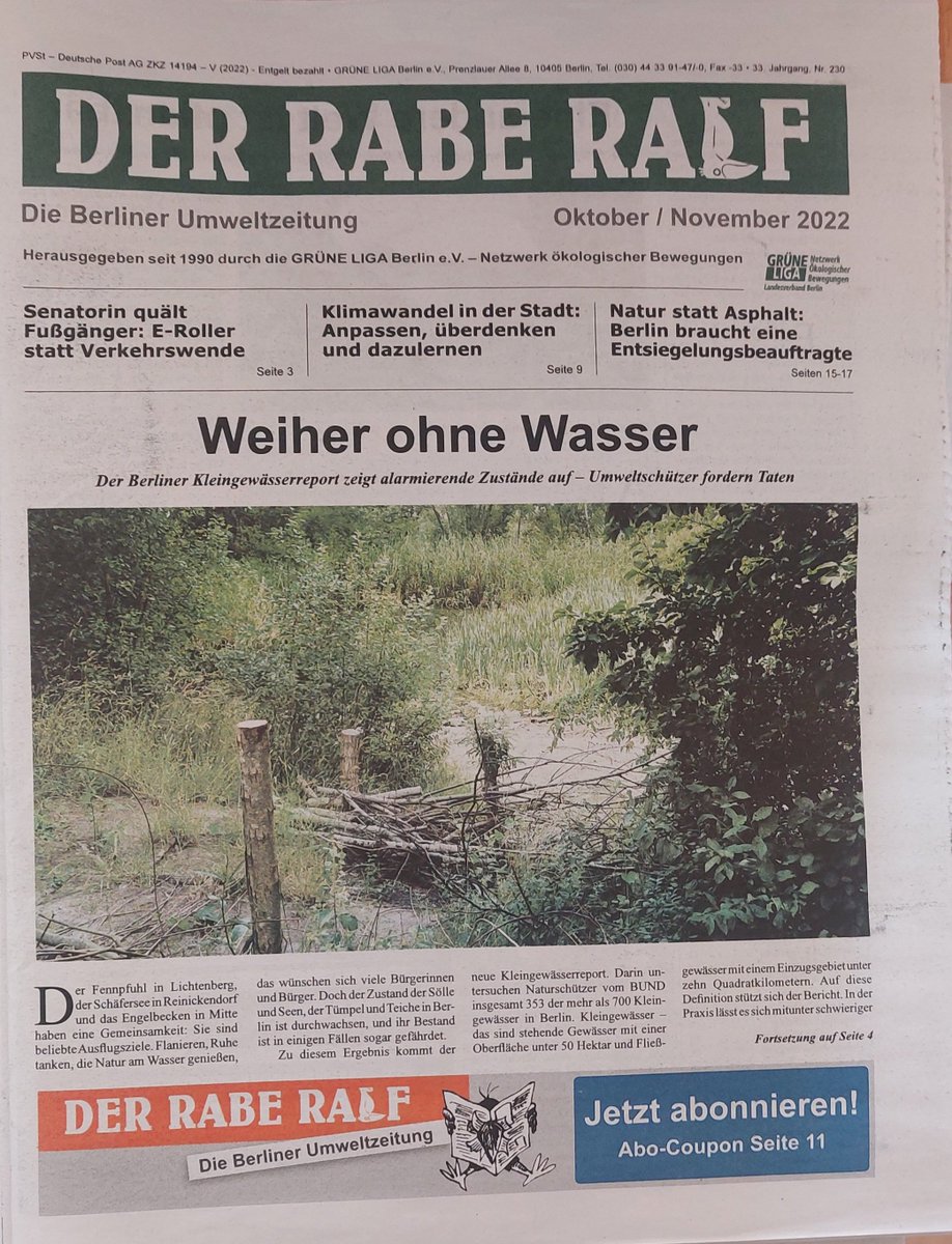 Hurra, der neue #RabeRalf ist da! Dieses Mal gibt es Spannendes zur #Entsiegelung und zum #Kleingewässerreport. Ausserdem berichten wir über den Bau eines #Fledermaushochhauses und zu #Fairpachten grueneliga-berlin.de/publikationen/…