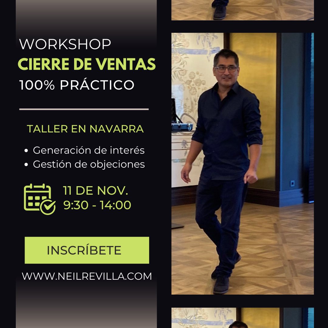 📌 Si estás vendiendo sin conseguir cerrar. Entonces entiendes que vender y cerrar no es lo mismo. Este es un taller específico de cierre de ventas: workshop.neilrevilla.com