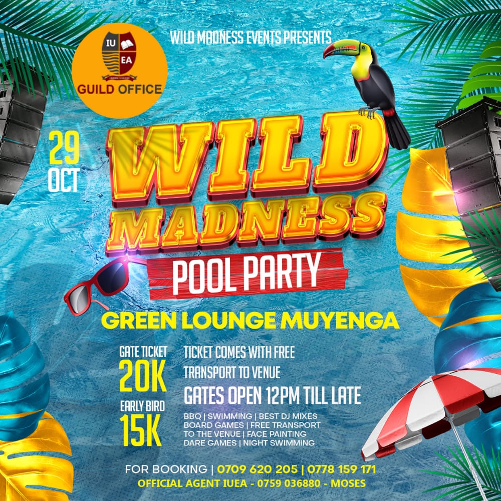 Guild_Office's tweet photo. Wild Madness Pool Party
@Guild_Office presents: #Wild_Madness_Pool_Party. Not your ordinary splash in kiddies pool kinda fun 🙅🏾‍♀️🙅🏾‍♀️ This is BIGGER BETTER and WILDER than the party bugs in you have ever witnessed. Take off some steam this month 29 Oct 2022
Book now +256 759 036 880 https://t.co/QRjEOFvJ12