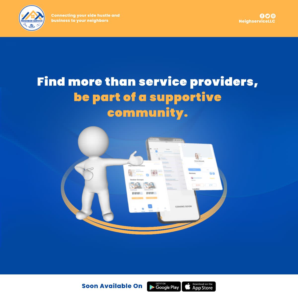 NeighserviceLLC's tweet photo. Find more than service providers. Be part of a supportive community.
Anticipate the #NeighborServiceApp.

Soon available for downloads.
Happy New Week! https://t.co/wX060b7JT3