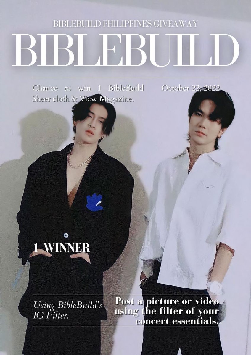 BibleBuildPH's tweet photo. ✨BBBPH GA✨

‼️VIEW MAGAZINE &amp; BIBLEBUILD SHEER CLOTH‼️

🖤 1 winner
💙 Video or photo using the filter
🖤 What is ur concert essentials?
💙 concert attendee in Manila only
🗓️ Deadline: Oct 22, 2022

Tagged us in IG or here in twitter please use #BibleBuildinManila

#bbbph_GA https://t.co/aGt8QNUdIR
