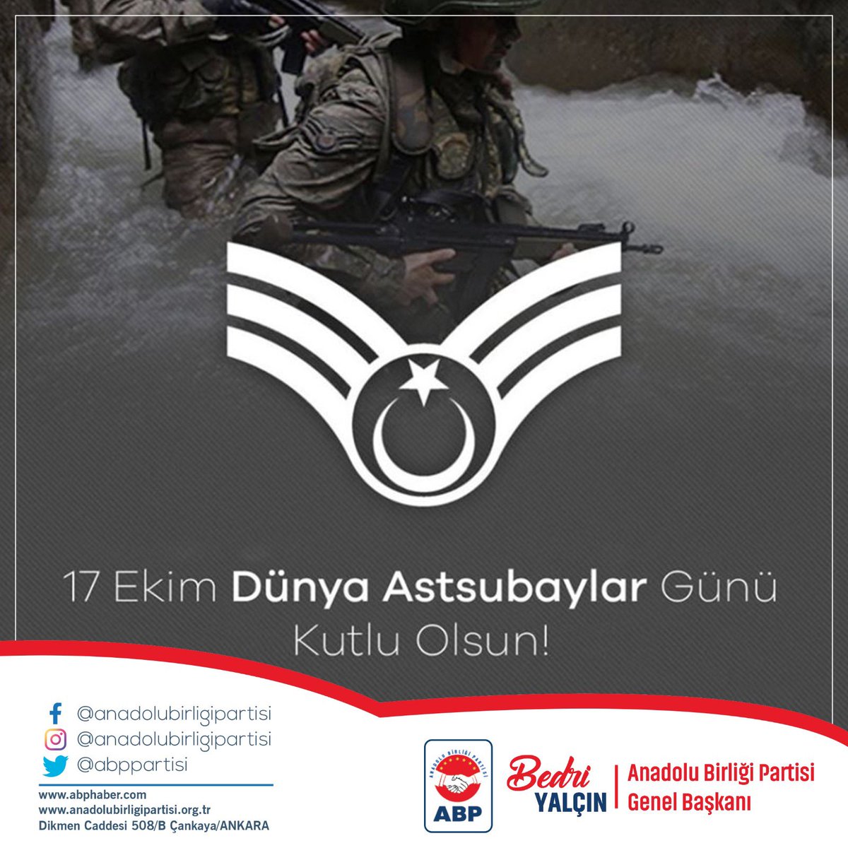 17 Ekim Dünya Astsubaylar Günü Kutlu Olsun. Anadolu Birliği Partisi 🇹🇷 #anadolubirliğipartisi #bedriyalçın #miting #eyt #öğrenim #öğrenci #seçim #2023 #abppartisi #keşfet #berkkuzu #hamzayurtpınar #ankara #rte #türkiye #atatürk #reels #tbmm #mustafakemalatatürk #astsubay #tsk