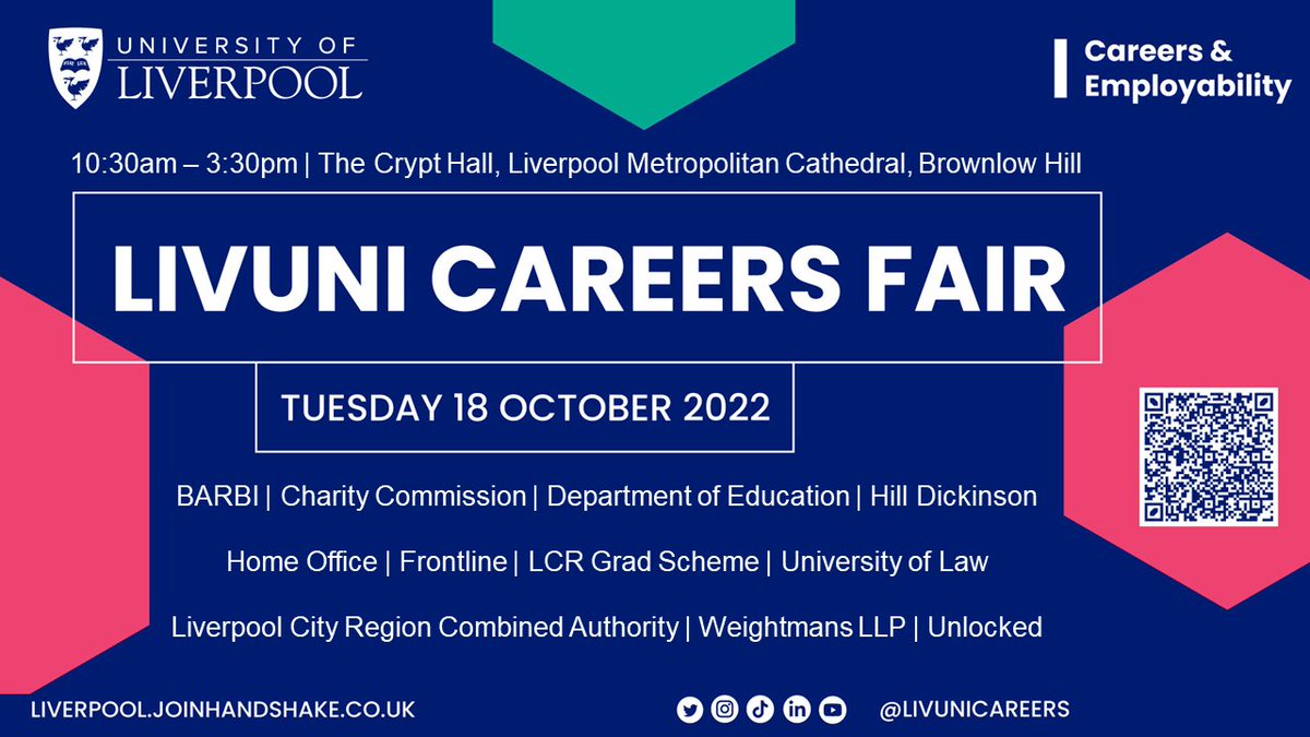 📍Event - Careers Fair Law Panel (Tuesday 18th Oct) Join @livunicareers for a live industry panel to learn more about careers, opportunities and routes into the Law sector. Book your place: bit.ly/3S7SfWE