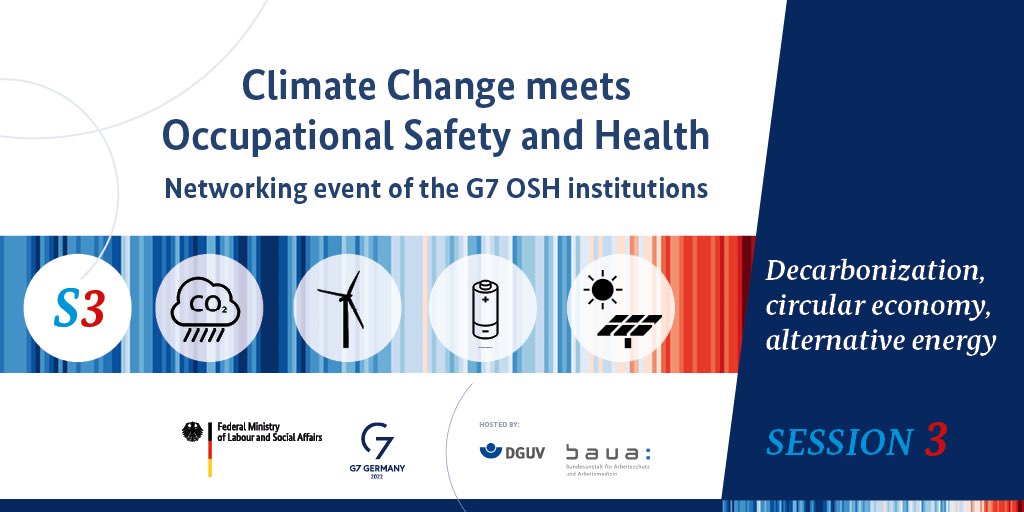 DGUVKompakt's tweet photo. #G7networkingOSH conference now focusses on four different topics: 🔅#climatechange and heat 🔅#climatechange and infections 🔅 #climatechange and alternative energy 🔅#climatechange and mental health https://t.co/Gya1DYupfB