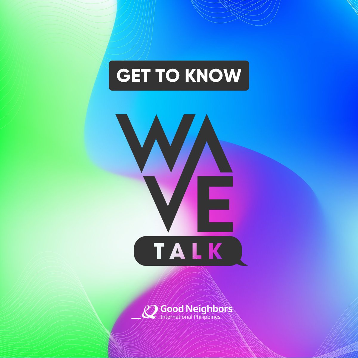 GoodNeighborsPH's tweet photo. Get to know WAVE Talk! 📣✨
Spark ✨ conversation, wave 〰️ connection, and empower 💪 our fellow youth. Ready to make a powerful wave? Start a wave connection this October 29, 2022.
#WAVETalk #GoodNeighborsPH https://t.co/wcYCUiHc3t