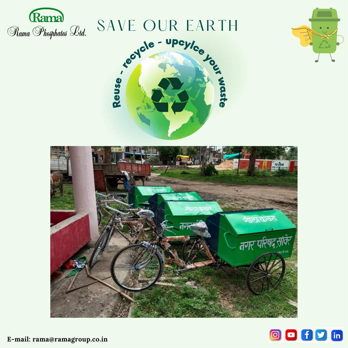 RamaPhosphates's tweet photo. Rama Phosphates Ltd has always been responsible for taking care of our environment. On this note, we provided dry &amp; wet waste dustbin cycles to the city council, Sanwer, District. Indore.

#ramaphosphateslimited #environment #environmentalcare #people #help #drywaste #wetwaste https://t.co/oB999Atz1F