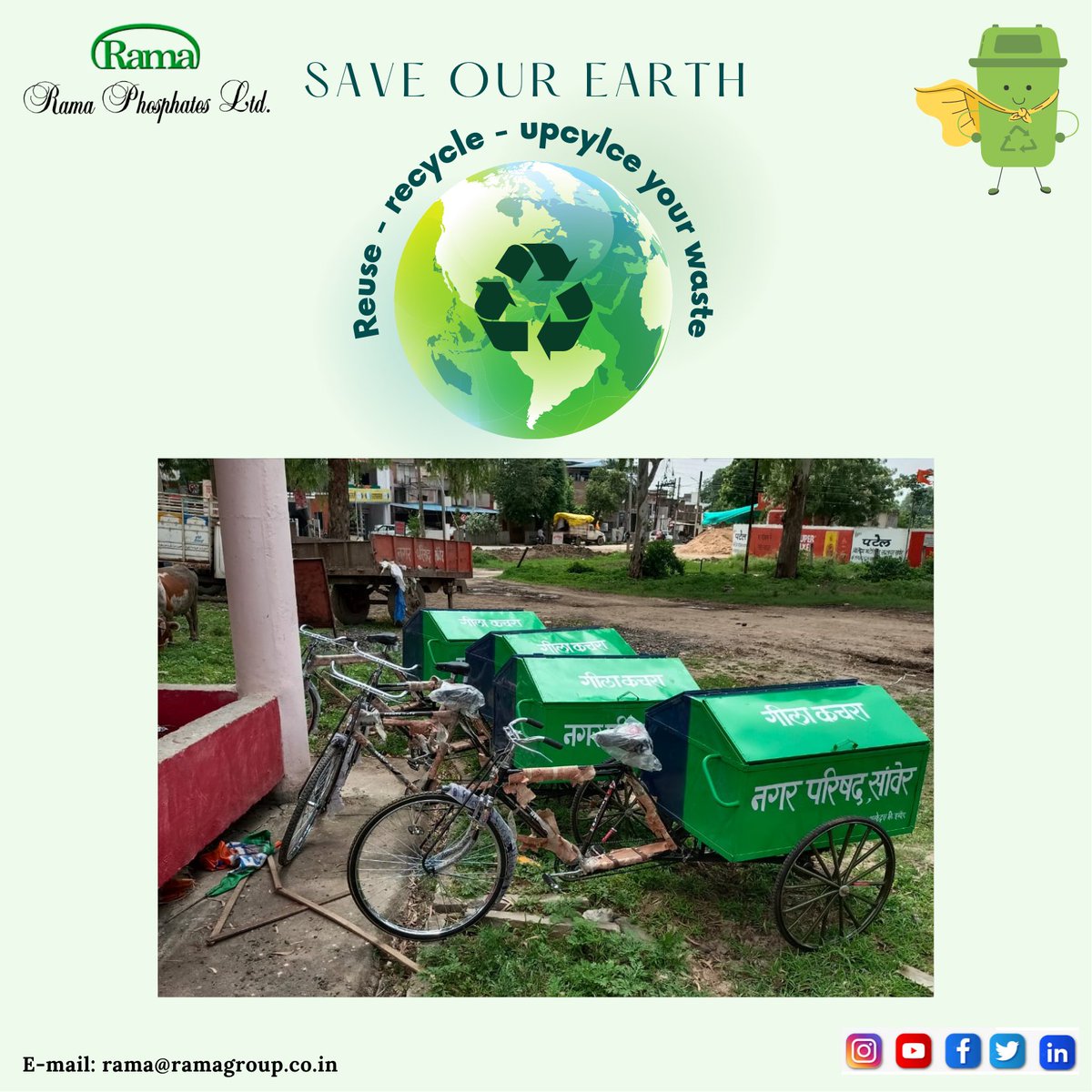 RamaPhosphates's tweet photo. Rama Phosphates Ltd has always been responsible for taking care of our environment. On this note, we provided dry &amp; wet waste dustbin cycles to the city council, Sanwer, District. Indore.

#ramaphosphateslimited #environment #environmentalcare #people #help #drywaste #wetwaste https://t.co/oB999Atz1F