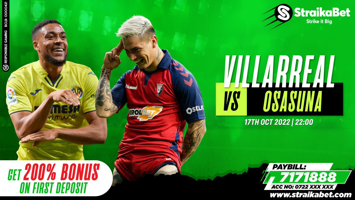 StraikaBet's tweet photo. Villarreal welcome Osasuna tonight, Villarreal has so far had (W3, D3, L2) with 12 points while Osasuna (W4, D1, L3) with 13 points
Seti selection yako hapa https://t.co/kqsnt1s5c5
PAYBILL: 7171888
ACC: Namba Yako
#StrikeItBig #OmokaNaStraikabet https://t.co/yZ1Wo7lSi6