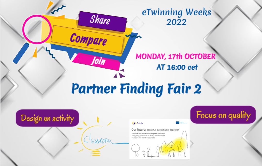 eTwCreativeClas's tweet photo. Join the @eTwCreativeClas &amp; the @AnnualTheme in today's #PartnerFindingFair 2
#Share #compare &amp; #join us with creative ideas to present and quality activities to design
📅Monday, 17th October
⏲16:00 CET
Register here: https://t.co/NxEbRLAvsq https://t.co/cW8bFk6qtX