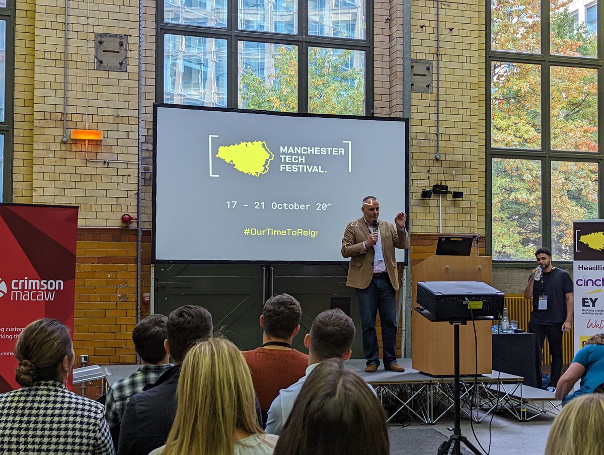 So it begins! <a href="/RobSandbach/">Rob Sandbach</a> and I are at the Manchester Tech Festival this week representing <a href="/indiespring/">Indiespring</a>. First up is the tech leaders day #manctechfest #ourtimetoreign