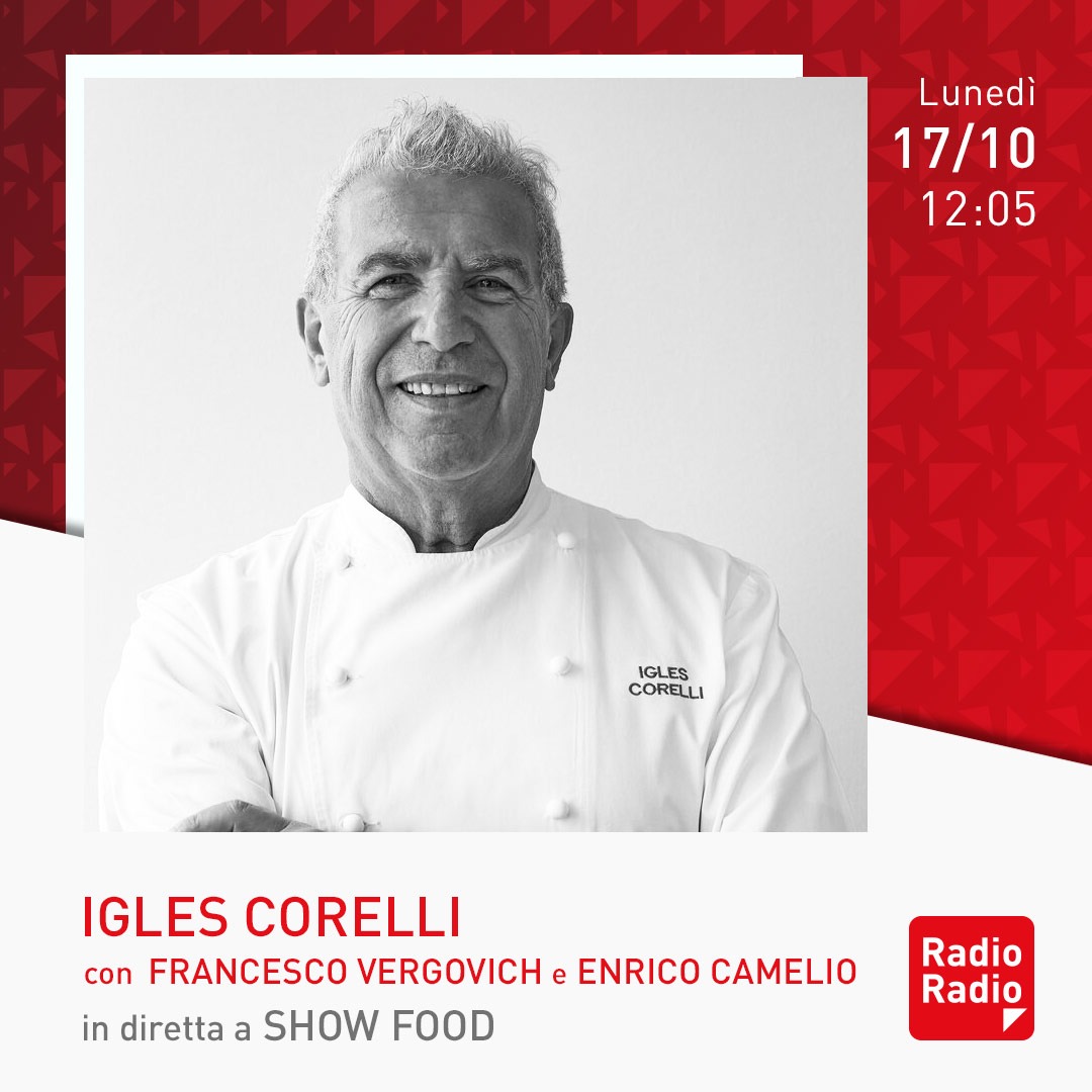 RadioRadioWeb's tweet photo. 📌 Non perdetevi #SHOWFOOD con Francesco Vergovich ed Enrico Camelio
⏰ In diretta dalle 12:05 abbiamo come ospiti lo Chef Igles Corelli, Franco Bloisi e Nicola Santini
⏰ Dalle 12:35 ai microfoni si aggiungeranno Gianfranco Vissani e Valerio M. Visintin https://t.co/pBfm3Ql9uJ