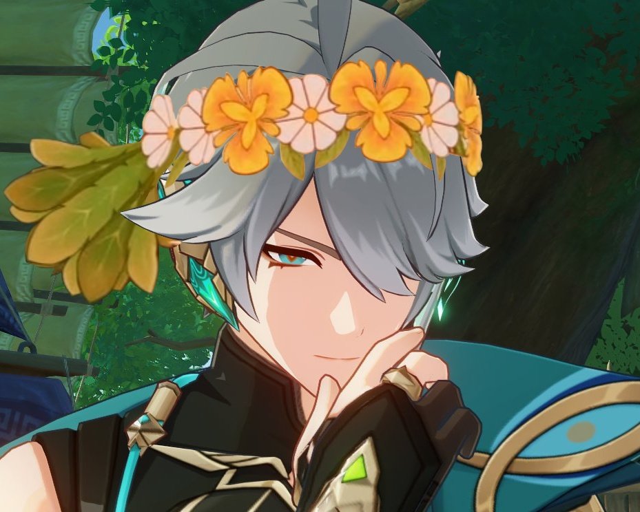 hourly alhaitham 🌱 on Twitter "alhaitham with flower crowns 🌼🌻🌸"