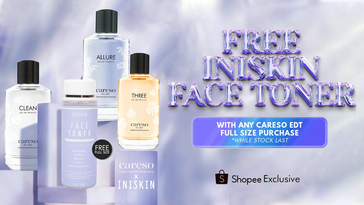 siapa yang mau dapetin toner Iniskin GRATIS?? beli EDT variant apapun di Careso bakal dapet toner iniskin lohh! yuk checkout sekarang only on shopee.co.id/careso