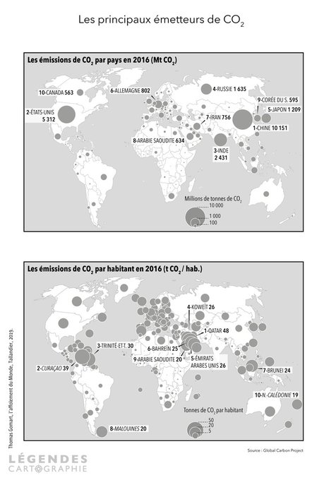 SergeZaka's tweet photo. [Ajout] J'ai trouvé après coup, cette carte qui est encore plus propre et explicite !
Emission par pays versus émissions par habitant !
Convaincant :) !? https://t.co/DL4TMfj4fV